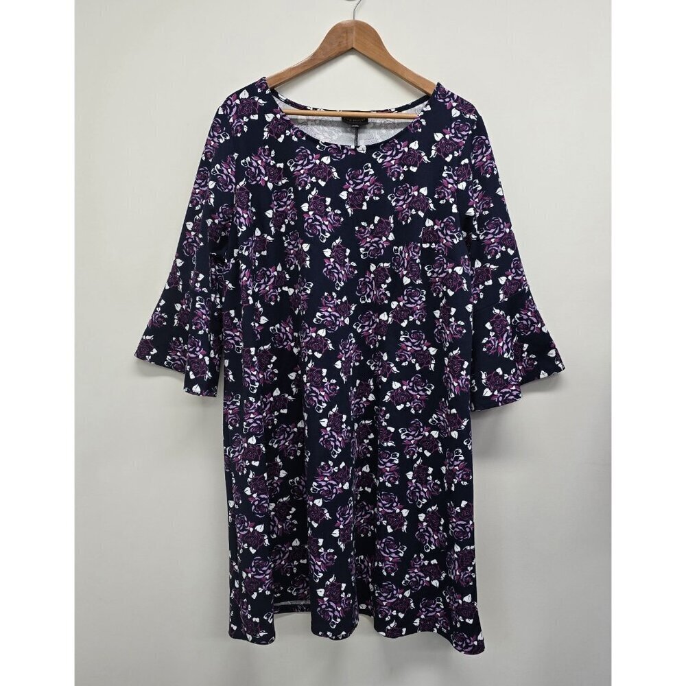 Lane Bryant Outlet Floral Stretch Bell Sleeve Dress Size 22/24 Blue Purple White